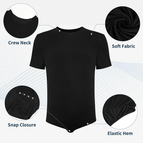 Camiseta interior de leotardo de color liso para hombre Botón a presión Entrepierna Body Manga corta - Imagen 3 de 26