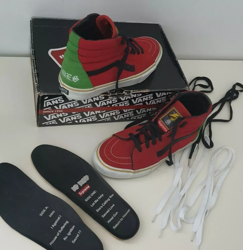 SS08 Supreme Bad Brains Vans Sk8 Hi Red/Green US 41 UK 7.5 Vintage 2008