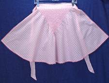 PInk White Hand Embroidered Rick Rack Gingham Cotton Half Apron Vintage Vibes