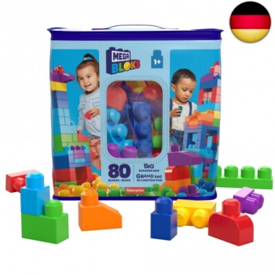 MEGA BLOKS Fisher-Price Bausteine für Kleinkinder, großer Bausteinebeutel mit 8