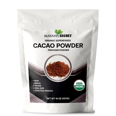 Mayan’s Secret Raw Cacao Powder Organic Unsweetened 1lb Non GMO, Vegan, Parve