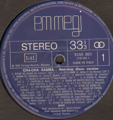 VARIOUS - Cha-Cha Samba - Non Stop Disco Version By BRAVO - Emmegi - 1982 Italy