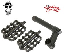 Vtg Lowrider Stem 2-Screw 22.2 Black Pedals Double Flat Twisted 1/2" Black
