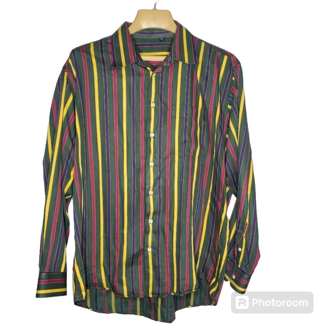 Camicia elegante Burberry London colorata a righe con bottoni manica lunga uomo XL USA