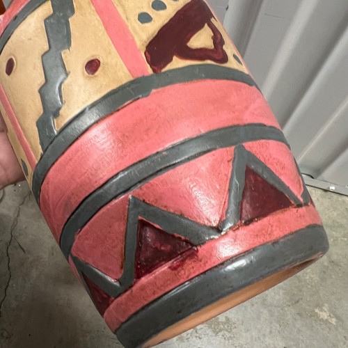Vaso vintage in ceramica stile messicano azteco rosa azteco 9" - Foto 7 di 11