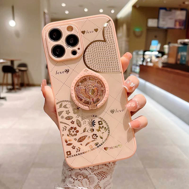 Cute Peach Heart Bling Phone Case for iPhone 14 Pro Max 13 12 11 Xs Xr Fashionable Design