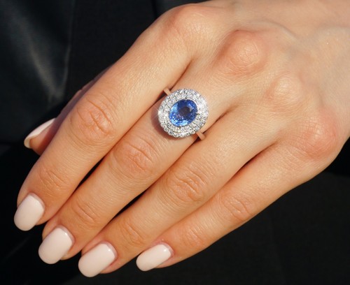Sapphire & Diamond Gold Ring 14k Sri Lanka Natural Ceylon GIA Certified 4.37CTW - Picture 3 of 11