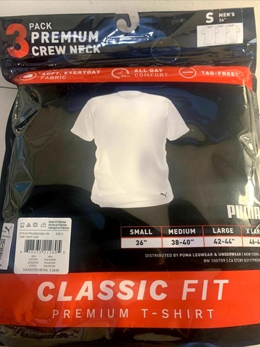 Puma Men's Classic Fit Premium Crew Neck T-Shirt 3 Pack Size Small 36" White - 第 3/10 張圖片