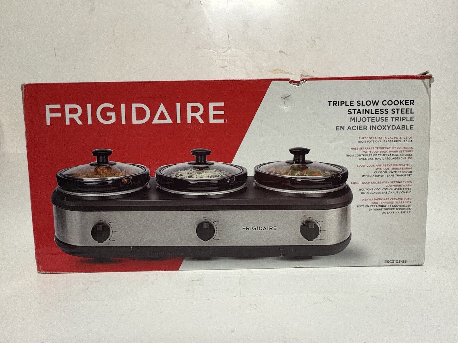 FRIGIDAIRE ESC3105-SS Slow Cooker Buffet Server 3 Pot Food Warmer Stainless NEW