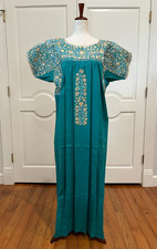 XL San Antonino Maxi Dress, Oaxaca Mexican dress. hand Embroidered. Silk Threads