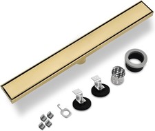 24" Inch Brushed Gold 304 Stainless Linear Shower Drain with Tile Insert Panels
