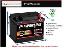 EFB Battery fits ALFA ROMEO GIULIETTA MITO BRERA 147 SPIDER 027 EFB New
