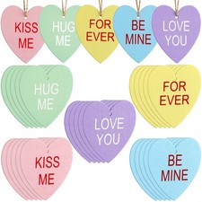 30 Pieces Valentine's Conversation Heart Ornaments Wooden Red, Pink