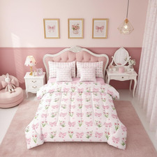 Kawaii Bowknot Floral 7-Piece Bedding Set with Comforter Pillowcases