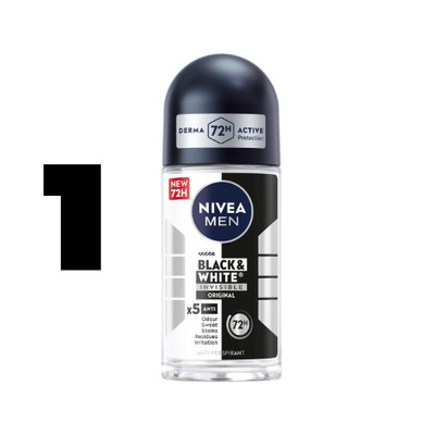 1X NIVEA MEN Black & White Invisible Anti-Perspirant Roll-On 50ml 72 H