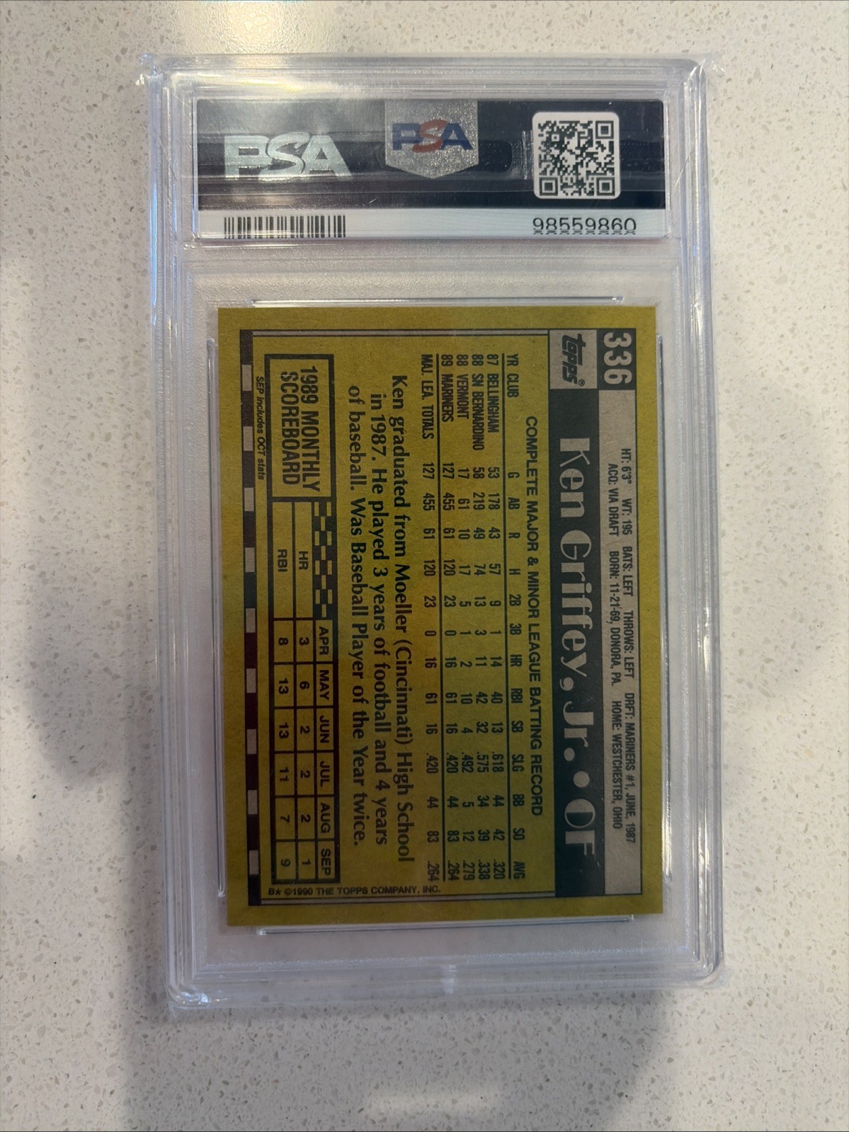 1990 Topps - Ken Griffey Jr #336 All-Star Rookie Error bloody Elbow ￼ view 3