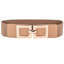 Boho Wide Brown Elastic Waist Corset Gold Buckle Cinch Dress Belt