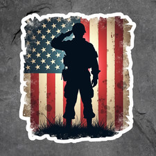 Soldier Sticker Vinyl Decal Military Salute American Flag Patriotic Silhouette
