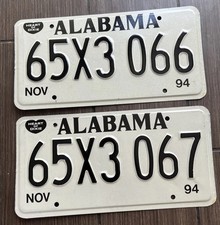 2 Vintage Alabama Sequential License Plates &ldquo;65x3&rdquo; 066 067