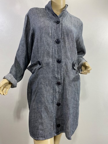 FLAX Lithuania 100% Linen Sz SM Swing Jacket Textured Gray Long Sleeve Button Up - Picture 4 of 16