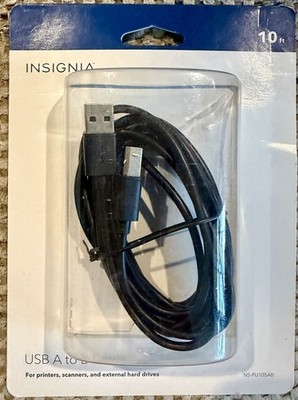 USB 2.0 Printer Cable 10ft - A to B - HP Canon Epson Brother - Insignia New