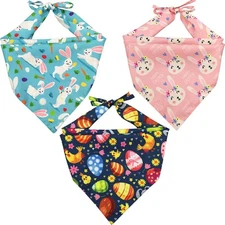 3 Pack Easter Dog Bandana Triangle Bib Scarf Set Holiday Pet Accessories