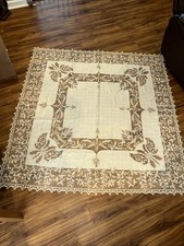 ANTIQUE BOBBIN LACE 19th C Tablecloth Thistle  Butterfly Trailing Leaf Designs