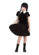NEW Fun World Gothic Wednesday Addams Dress Girl's Halloween Costume Size Small