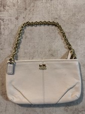 Coach Ivory Chain Logo Shoulder Bag Gold Strap Zip Closure Women  s Designer