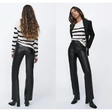 Zara Black 90s Wide Leg Faux Leather Trouser Pants - 8, NWT Edgy Punk Minimalist