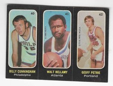 1971/72 Topps NBA Trios Stickers Cunningham, Bellamy, Petrie 40,41,42 EXC