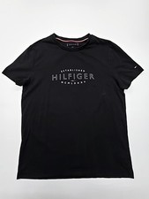 Tommy Hilfiger Men Black Logo Slim Fit T-Shirt Size L Good Condition