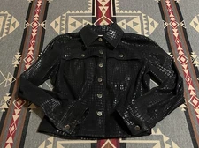 Renfrew Made in USA Black Croc Embossed Faux Leather Button Jacket Sz S T47