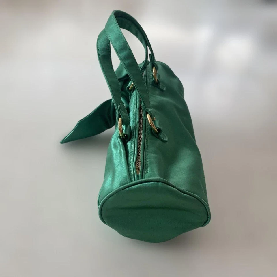 Valentino Garavani Hand Bag Tote Purse Boston Bag Satin Green Authentic - Image 4 of 4