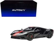 Autoart 72945 2017 Ford GT Shadow Black with Orange Stripes 1/18 Model Car