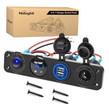 4 in 1 Outlet Socket Panel 12V DC 4.8A Dual USB 12 Volt Cigarette 4 in 1 Blue