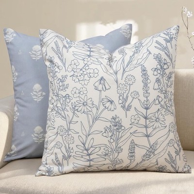 20x20 Pillow Covers Set of 2 Farmhouse Floral Print Pillow Neutral Accent Dec...