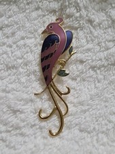 Vintage Cloisonné Enamel Brooch : Lovely Bird of Paradise : Unsigned : Mauve VGC