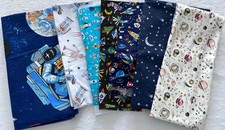 7 Pcs Cotton Fabric Bundle – SPACE / COSMIC Theme – Patchwork, Quilting, Sewing