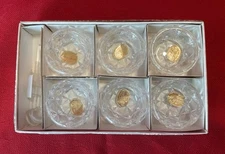 Bohemian Vintage Salt Cellars w/Small Glass Spoons Original Box & Stickers 