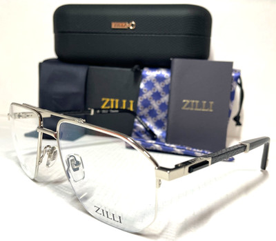 ZILLI ZI60070 C02 AVIATOR SILVER BLACK TITANIUM AUTHENTC EYEGLASSES 56-17 FRANCE