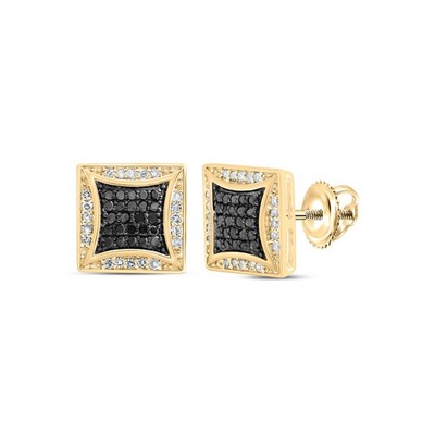 Schwarze quadratische Ohrstecker 0,29 kt natürlicher Diamant 10 kt Gelbgold