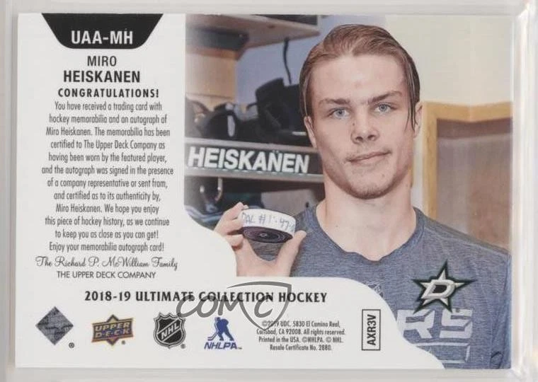 2018-19 Upper Deck Ultimate Collection Access /125 Miro Heiskanen Rookie Auto RC - Image 2 of 2