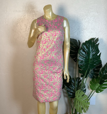 J McLaughlin Belinda Pink Gold Metallic Palm Leaf Dress - Size 2