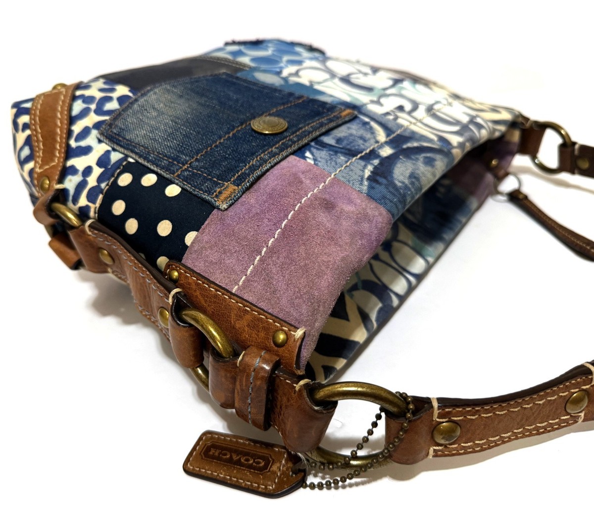 RARE Coach Blue Denim Y2K Carly Sig Multi Patchwork Suede Leather 