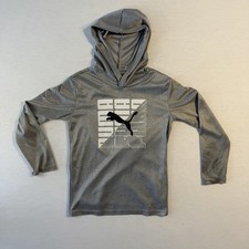 Puma Pullover Hoodie Youth Medium Gray Lightweight Athletic Sweatshirt Fleece