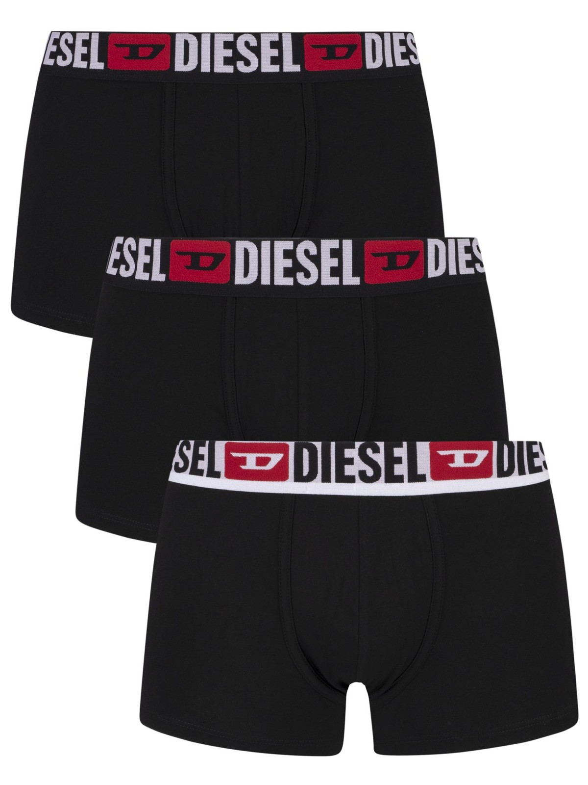 Diesel 3 Pack Damien Trunks, Black/Black/White - L
