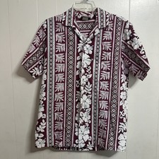 Vintage Evergreen Island Aloha Hawaiian Shirt Purple Hibiscus Made in Hawaii S