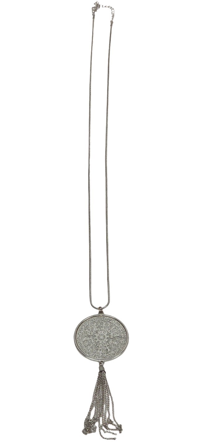 Silvertone Pendant Tassel Statement Necklace Cele… - image 11