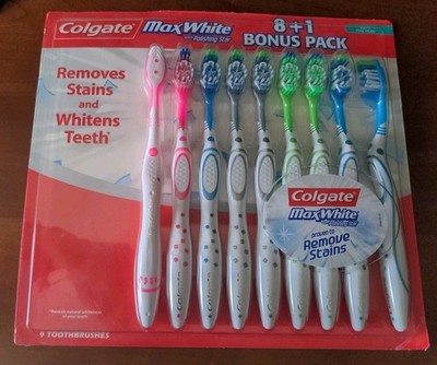 Colgate MaxWhite Adult Full Head Soft Toothbrush Colors Vary 9pk